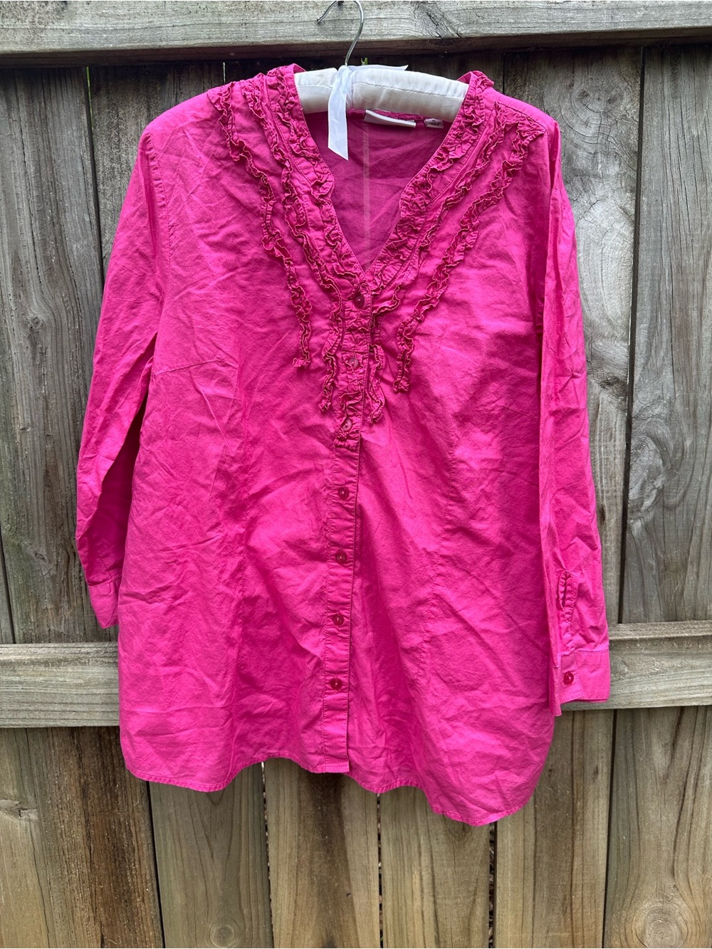 Denim & Company cotton pink ruffle blouse